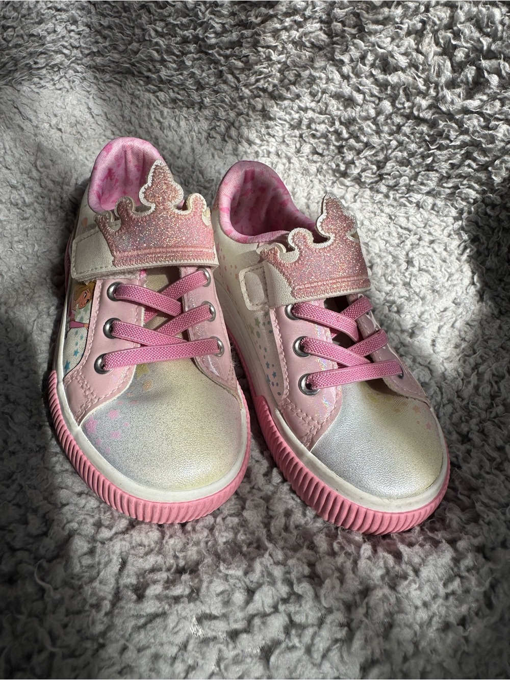 Girls Disney Pink Sparkle Crown shimmer Sneakers - Kids Shoes